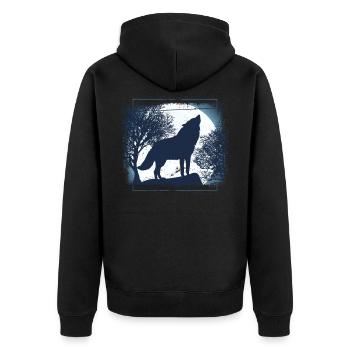 Wolf Rudel Tiere - Unisex Premium Bio Zip Hoodie - Schwarz - Hinten - Nico (187cm)