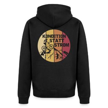 Kondition Statt Strom | Anti E-Bike Fahrrad Fahrer - Unisex Premium Bio Zip Hoodie - Schwarz - Hinten - Nico (187cm)