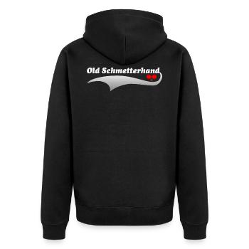 Old Schmetterhand Tischtennis - Unisex Premium Bio Zip Hoodie - Schwarz - Hinten - Nico (187cm)