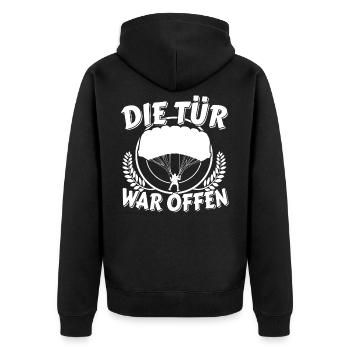 Fallschirmspringer Die Tür war offen Fallschirm - Unisex Premium Bio Zip Hoodie - Schwarz - Hinten - Nico (187cm)
