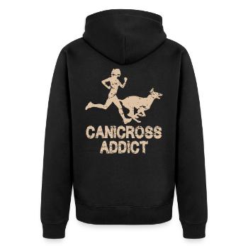 Canicross-Süchtiger - Unisex Premium Bio Zip Hoodie - Schwarz - Hinten - Nico (187cm)
