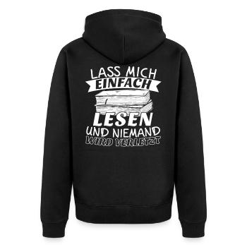 Buch Bücher lesen Lass mich einfach lesen - Unisex Premium Bio Zip Hoodie - Schwarz - Hinten - Nico (187cm)
