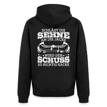 Bogenschießen Bogenschütze Bogen Compoundbogen - Unisex Premium Bio Zip Hoodie - Schwarz - Hinten - Nico (187cm)