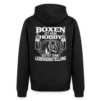 Boxer Boxkampf Boxen ist eine Lebenseinstellung - Unisex Premium Bio Zip Hoodie - Schwarz - Hinten - Nico (187cm)