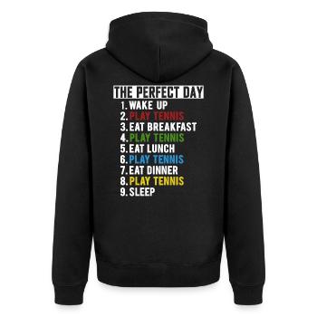 The Perfect Tennis Day | Tennisspieler Geschenk - Unisex Premium Bio Zip Hoodie - Schwarz - Hinten - Nico (187cm)