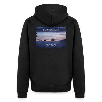 Scandinavian Explorer Iceland Norway - Unisex Premium Organic Zip Hoodie - black - Back - Nico (187cm)
