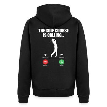 The Golf Course Is Calling Cooles Golfer Geschenk - Unisex Premium Bio Zip Hoodie - Schwarz - Hinten - Nico (187cm)