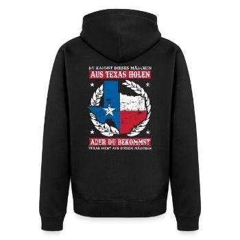 Texas Patrioten Cowboy - Unisex Premium Bio Zip Hoodie - Schwarz - Hinten - Nico (187cm)