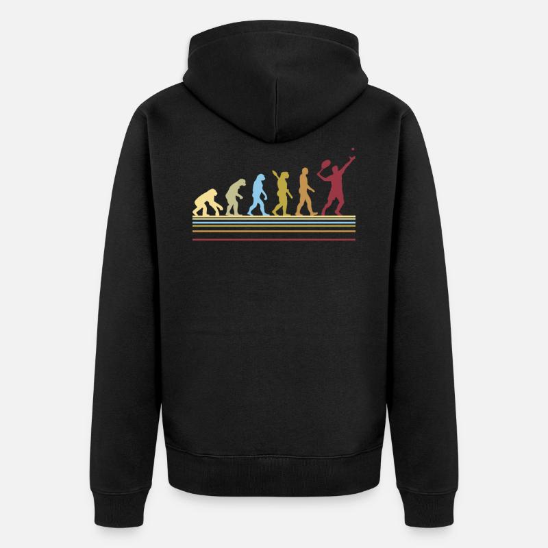 Graphique de cadeau d'évolution rétro de joueur de tennis - Veste à capuche bio Premium Unisexe - noir