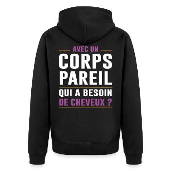 Chauve Sportif Corps Humour - Veste à capuche bio Premium Unisexe - noir - Dos - Nico (187cm)