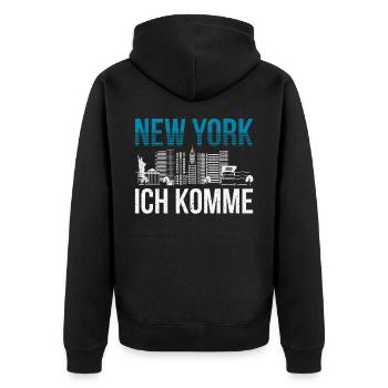 New York - Unisex Premium Bio Zip Hoodie - Schwarz - Hinten - Nico (187cm)