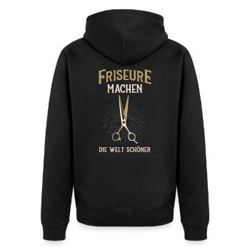 Friseure Machen Die Welt Schöner - Unisex Premium Bio Zip Hoodie - Schwarz - Hinten - Nico (187cm)