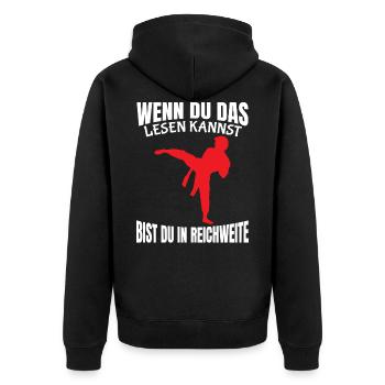 Selbstverteidigung Kampfsportler Karate Training - Unisex Premium Bio Zip Hoodie - Schwarz - Hinten - Nico (187cm)