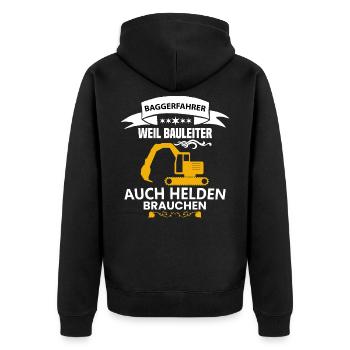 Bagger Shirt • Bauleiter Helden • Bagger Geschenk - Unisex Premium Bio Zip Hoodie - Schwarz - Hinten - Nico (187cm)