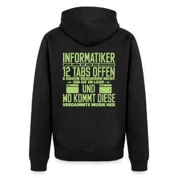 Informatiker 12 Tabs Offen - Unisex Premium Bio Zip Hoodie - Schwarz - Hinten - Nico (187cm)