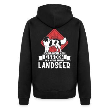 Einhorn Ich habe einen Landseer Hund Hundebesitzer - Unisex Premium Bio Zip Hoodie - Schwarz - Hinten - Nico (187cm)
