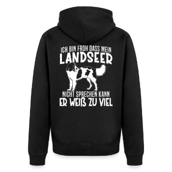 Hund Hunde Hundefreund Mein Landseer weiß zu viel - Unisex Premium Bio Zip Hoodie - Schwarz - Hinten - Nico (187cm)
