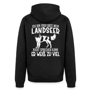 Hund Hunde Hundefreund Mein Landseer weiß zu viel - Unisex Premium Bio Zip Hoodie - Schwarz - Hinten - Nico (187cm)