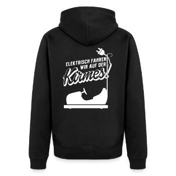 Elektrisch Fährt Man Auf Der Kirmes - Unisex Premium Bio Zip Hoodie - Schwarz - Hinten - Nico (187cm)