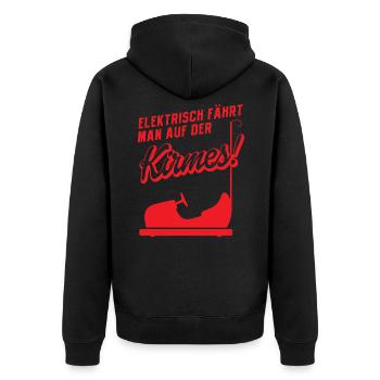 Elektrisch Fährt Man Auf Der Kirmes - Unisex Premium Bio Zip Hoodie - Schwarz - Hinten - Nico (187cm)