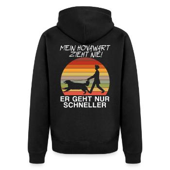 Lustiger Hunde Spruch Mein Hovawart zieht nie - Unisex Premium Bio Zip Hoodie - Schwarz - Hinten - Nico (187cm)