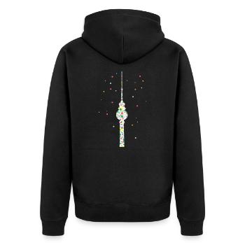 Berlin Tower Berliner Fernsehturm - Unisex Premium Bio Zip Hoodie - Schwarz - Hinten - Nico (187cm)