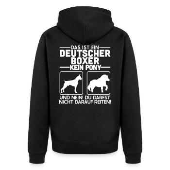Boxerpapa Das ist ein deutscher Boxer kein Pony - Unisex Premium Bio Zip Hoodie - Schwarz - Hinten - Nico (187cm)