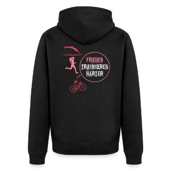 Triathlon Sportler - Unisex Premium Bio Zip Hoodie - Schwarz - Hinten - Nico (187cm)