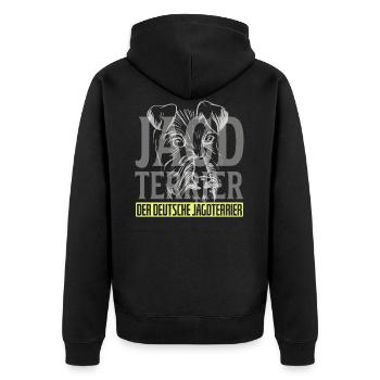 Jagdterrier Der Deutsche Terrier - Unisex Premium Bio Zip Hoodie - Schwarz - Hinten - Nico (187cm)