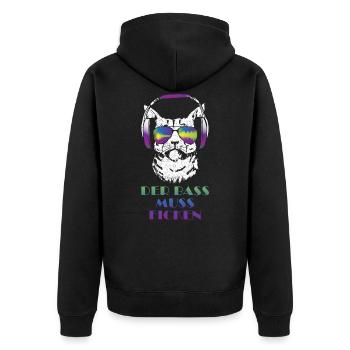 Coole Musik Katze Techno Cat Geschenk - Unisex Premium Bio Zip Hoodie - Schwarz - Hinten - Nico (187cm)