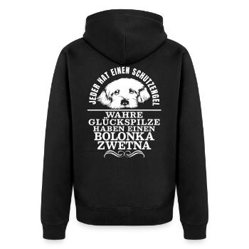 Wahre Glückspilze Haben Einen Bolonka Zwetna Hund - Unisex Premium Bio Zip Hoodie - Schwarz - Hinten - Nico (187cm)