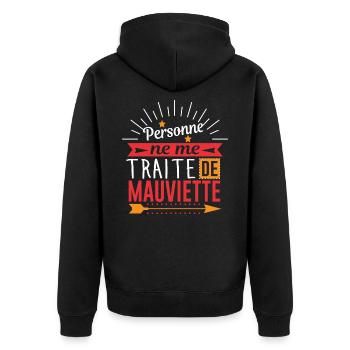 Personne ne me traite de mauviette - Veste à capuche bio Premium Unisexe - noir - Dos - Nico (187cm)