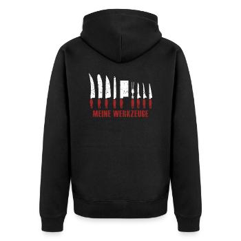 Coole Lustige Koch & Metzger Messer Geschenke - Unisex Premium Bio Zip Hoodie - Schwarz - Hinten - Nico (187cm)