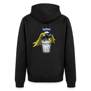 Trash Panda Waschbär Super Racoon mit Mülltonne - Unisex Premium Bio Zip Hoodie - Schwarz - Hinten - Nico (187cm)