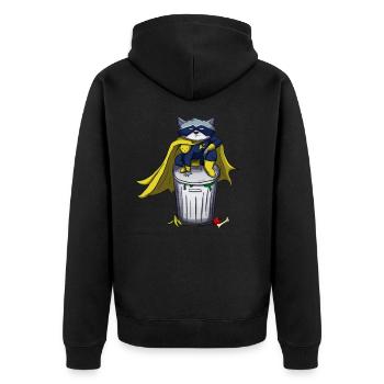 Trash Panda Waschbär Superheld mit Mülltonne - Unisex Premium Bio Zip Hoodie - Schwarz - Hinten - Nico (187cm)