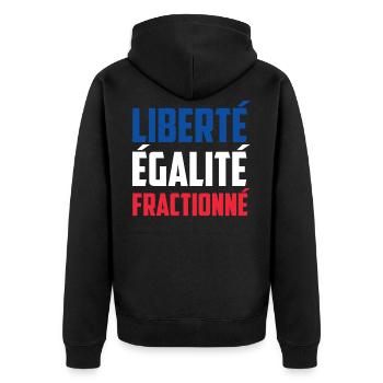 Liberté égalité fractionné - Devise entraînement - Veste à capuche bio Premium Unisexe - noir - Dos - Nico (187cm)