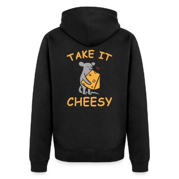 Lustige Käse Liebe Cheese Geschenk Sprüche - Unisex Premium Bio Zip Hoodie - Schwarz - Hinten - Nico (187cm)