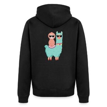 Faultier Lama - Unisex Premium Bio Zip Hoodie - Schwarz - Hinten - Nico (187cm)