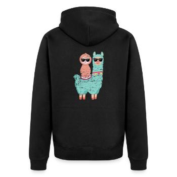 Faultier Lama Kinder - Unisex Premium Bio Zip Hoodie - Schwarz - Hinten - Nico (187cm)