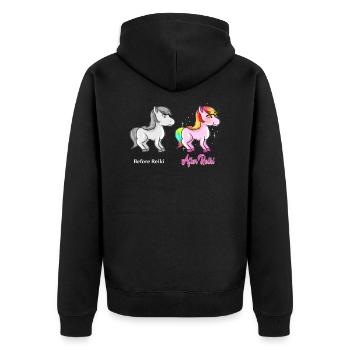 Reiki Einhorn Meditation Japanisch Lotusblume - Unisex Premium Bio Zip Hoodie - Schwarz - Hinten - Nico (187cm)