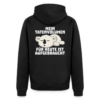 Offizielles Schlafshirt Tatenvolumen Koala Bär - Unisex Premium Bio Zip Hoodie - Schwarz - Hinten - Nico (187cm)