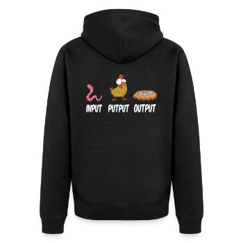 Input putput output chickens chicken farmer - Unisex Premium Organic Zip Hoodie - black - Back - Nico (187cm)