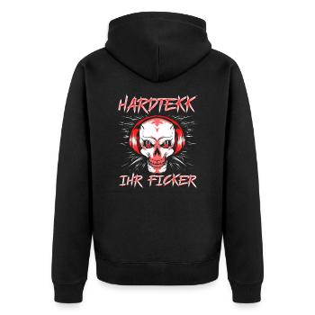 Hardtekk Ihr Ficker Techno Rave Festival - Unisex Premium Bio Zip Hoodie - Schwarz - Hinten - Nico (187cm)