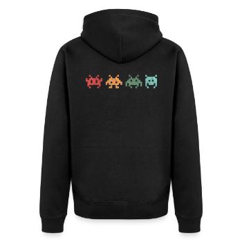 Gamer Zocker Retro Vintage Geschenk Lustig - Unisex Premium Bio Zip Hoodie - Schwarz - Hinten - Nico (187cm)