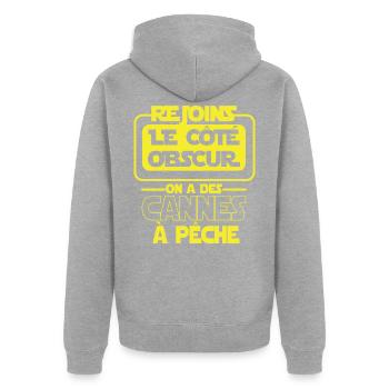 Rejoins le côté obscur - star-wars pêche pêcheur - Veste à capuche bio Premium Unisexe - gris chiné - Dos - Nico (187cm)