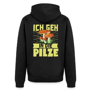 Ich Geh In Die Pilze Geschenkidee - Unisex Premium Bio Zip Hoodie - Schwarz - Hinten - Nico (187cm)