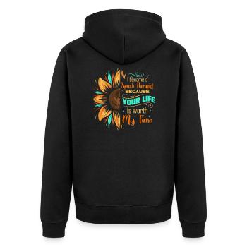 Speech therapist Sunflower Speech therapist Speech therapist - Unisex Premium Organic Zip Hoodie - black - Back - Nico (187cm)