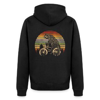 Retro Waschbär Tier - Unisex Premium Bio Zip Hoodie - Schwarz - Hinten - Nico (187cm)