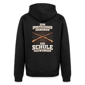 Zum Sportschießen Geboren Sportschütze Schießsport - Unisex Premium Bio Zip Hoodie - Schwarz - Hinten - Nico (187cm)