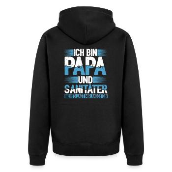 Ich Bin Papa Und Sanitäter Nichts Macht Mir Angst - Unisex Premium Bio Zip Hoodie - Schwarz - Hinten - Nico (187cm)